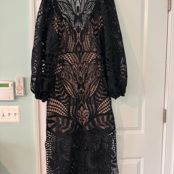 NEW WITH TAGS Farm Rio "Nature Black Guipure Midi" Black Dress - Picture 6 of 6